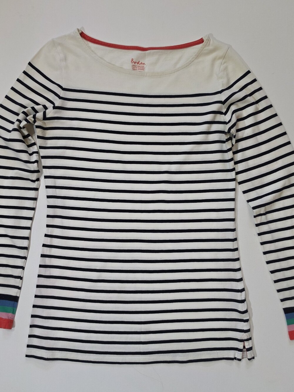 Boden Breton Long Sleeve T-Shirt Womens 2 Black White‎ Stripe Multicolor Cuff